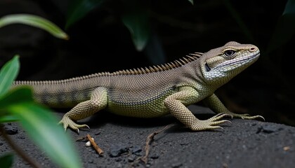 Fototapeta premium Lizard in natural habitat, detailed reptile close-up, vibrant colors, wildlife photography, nature exploration, animal behavior - AI Generated Digital Art