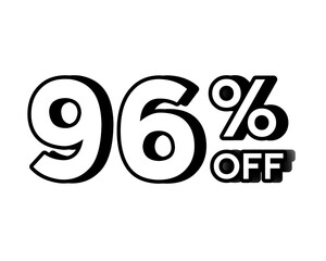 Discount banner with bold white text 96% OFF on transparent background. Perfect for online store promotions, flash sales, clearance events, e-commerce marketing campaigns, and special offers
