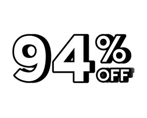 Discount banner with bold white text 94% OFF on transparent background. Perfect for online store promotions, flash sales, clearance events, e-commerce marketing campaigns, and special offers