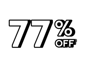 Discount banner with bold white text 77% OFF on transparent background. Perfect for online store promotions, flash sales, clearance events, e-commerce marketing campaigns, and special offers