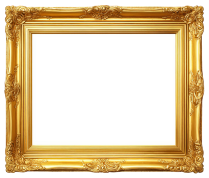 Ornate Gold Picture Frame with a Transparent Background