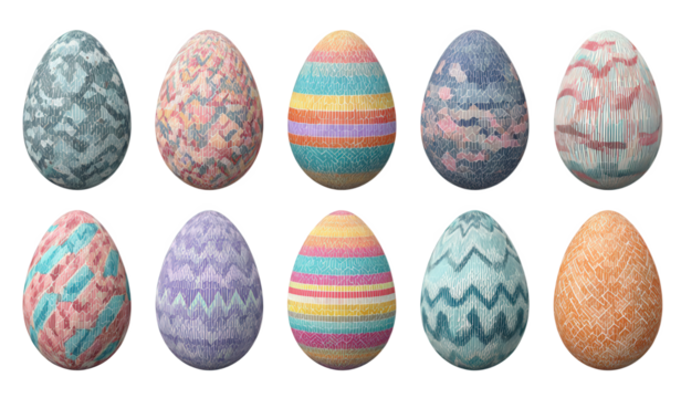 Collection of Pixel Art Easter Eggs with Colorful Patterns and Textures