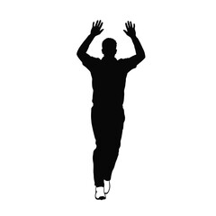 Man raising arms in silhouette black white