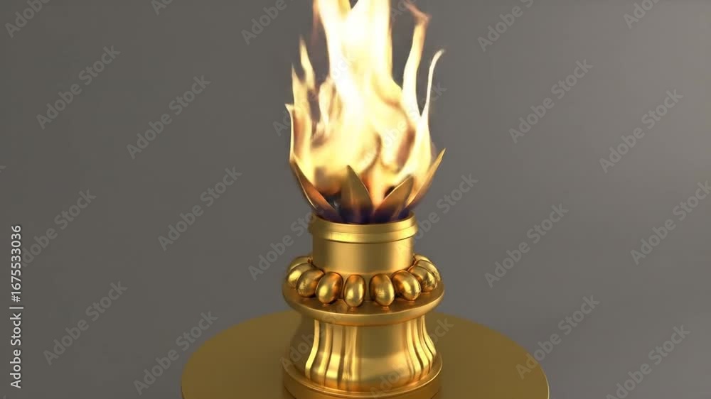 Poster golden torch with bright flames against a neutral background design element and decoration for speci