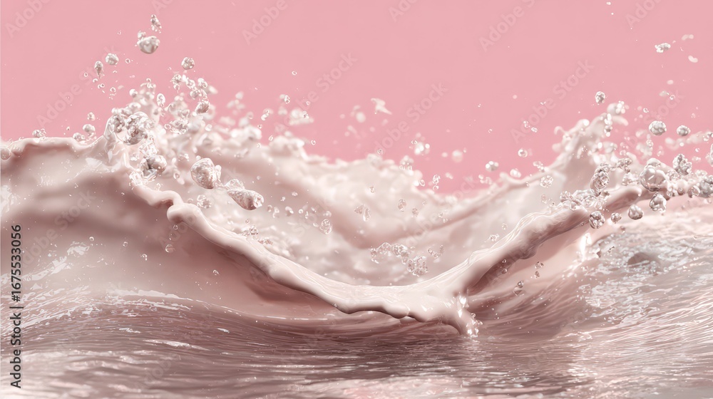 Aufkleber beautiful splash of water creating dynamic patterns against a pink backdrop.