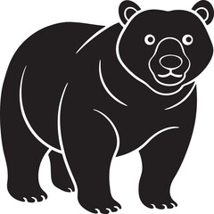 Naklejka premium Friendly Strength – Stylized Silhouette of Bear Facing Forward, Wildlife, Abstract, Nature, Cartoon, Icon