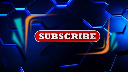 Dynamic Subscribe Button Animation with Text and an Abstract Blue Hexagonal Background, Ideal for YouTube and Social Media Promos - Powered by Adobe