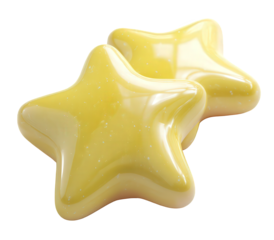 Two Shiny Yellow Glitter Stars on Transparent Background