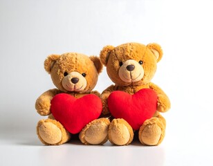 Obraz premium Two teddy bears holding a red heart