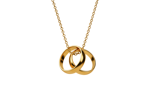 Elegant gold necklace with interlocking circles isolated on transparent background