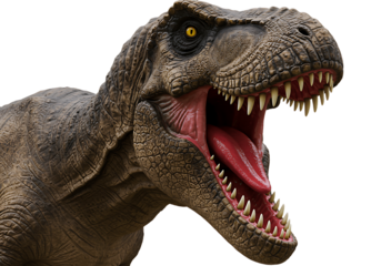 Tyrannosaurus rex head with open mouth isolated on transparent background