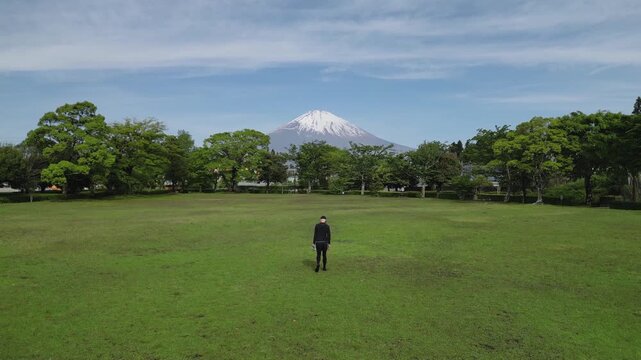 aerial view of Mount Fuji and the city of Gotemba