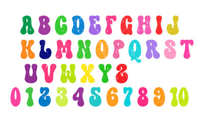 Colorful Crayon Drawn Alphabet and Numbers Vector Illustration – Hand Drawn Textured Letters, Digits, and Symbols Set, easily editable and scalable.