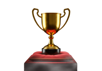 Golden trophy isolated on transparent background is a symbol of victory