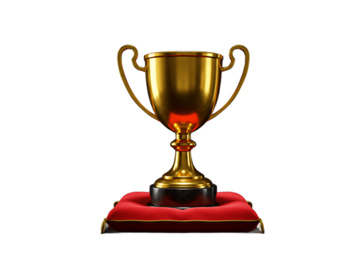 Golden trophy isolated on transparent background is a symbol of victory