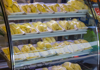 Beautiful and delicious durian. Background, texture, advertising space.