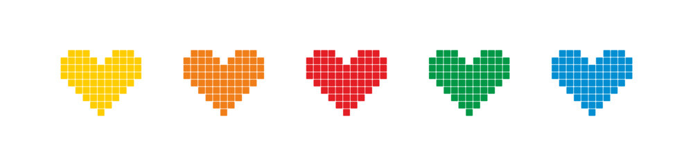 Pixelated retro game heart icon set. Vector EPS 10