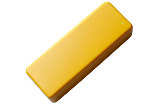 Eraser shown from a top view on a transparent background with vibrant yellow color designed for school and office use, perfect for removing pencil marks cleanly and efficiently