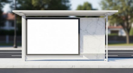 Modern Bus Stop with Blank Advertising Space Mockup.