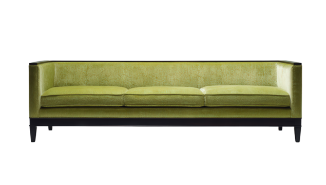 Green and Yellow Patterned Sofa on Dark Wood Legs - Powered by Adobe
