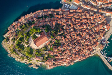 Aerial View Of The Rovinj Old Town, Adriatic Sea, Istria Peninsula, Croatia