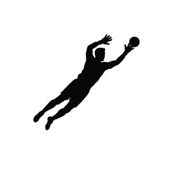 Goalkeeper diving to catch ball catching sport