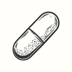 Isolated Two Capsules, Medical Concept in Bold Black Outline Vector, White Background