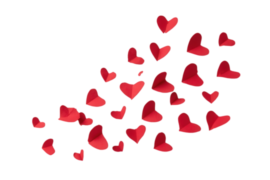 Red Paper Hearts Floating on Black Background