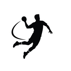 Handball player throwing ball in mid air action