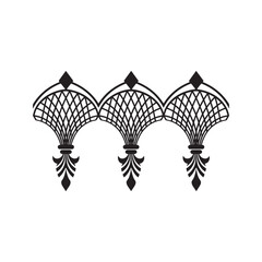Vintage Gothic arch border. Seamless medieval architectural ornament with fleur-de-lis elements. Black and white vector stencil for decorative frieze.
