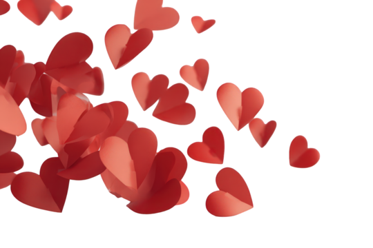 Red Paper Hearts Floating on Black Background