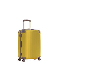 Yellow suitcase isolated on transparent background, travel and vacation concept