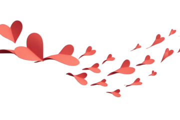 Red Paper Hearts Floating on Transparent Background