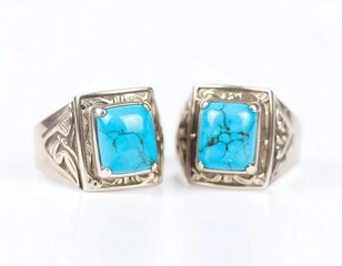 Two turquoise rings on a white background