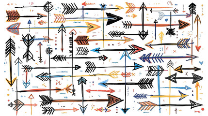 Colorful Hand Drawn Ethnic Arrow Pattern on Black Background Illustration