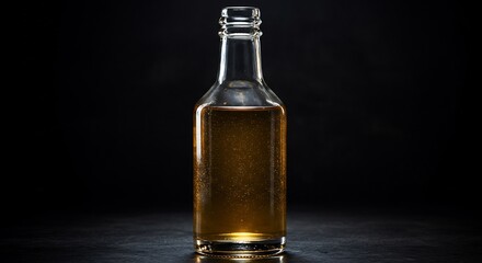 琥珀色の美しい液体、ガラス瓶に輝くお酒