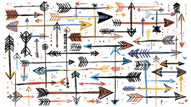 Colorful Hand Drawn Ethnic Arrow Pattern on Black Background Illustration