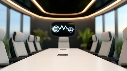 Futuristic Conference Room with Digital Display, corporate , meeting