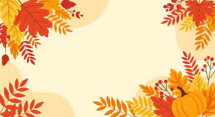 Fall-Themed Background with Autumn Leaves and Pumpkins for Seasonal Celebrations