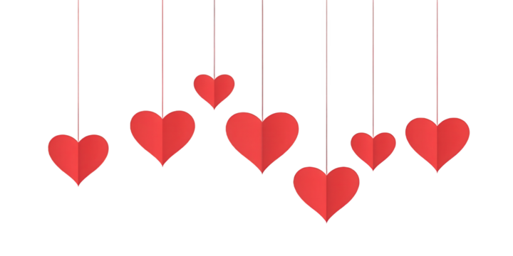 Red Paper Hearts Hanging on Black Background