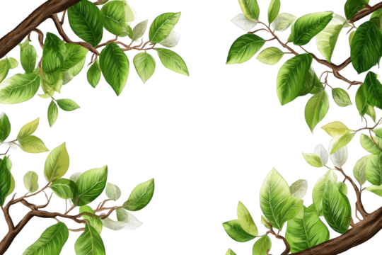 Green Leaves and Branches Frame on Black Background - Powered by Adobe