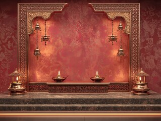 Ornate Golden Sanctuary A Sacred Space of Warmth and Intricate Detail for Contemplation and Peace