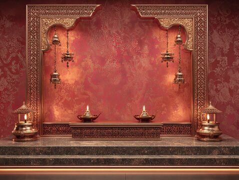 Ornate Golden Sanctuary A Sacred Space of Warmth and Intricate Detail for Contemplation and Peace