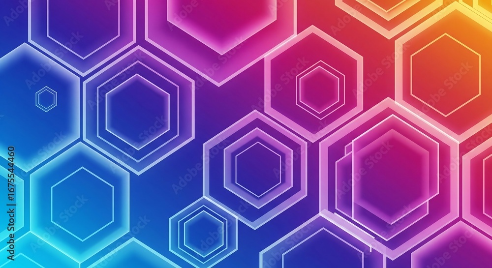 Aufkleber abstract background with glowing hexagons on a colorful gradient backdrop.