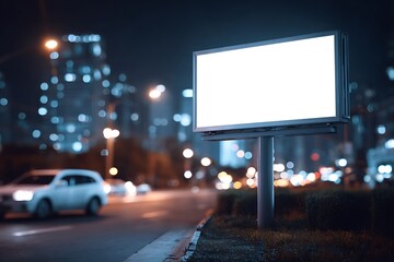 Billboard Mockup Illuminating the Night City Awaits Your Captivating Advertisement