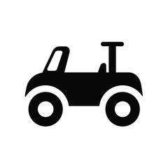 Simple black silhouette icon of a small open top vehicle resembling a dune buggy or beach buggy on a white background