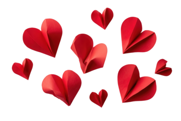 Red Paper Origami Hearts on Black Background