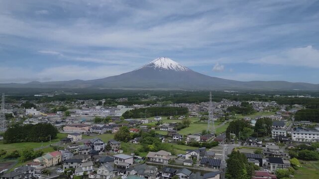 aerial view of Mount Fuji and the city of Gotemba