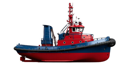 Detailed Commercial Red and Blue Tugboat Transportation Vessel Isolated Illustration