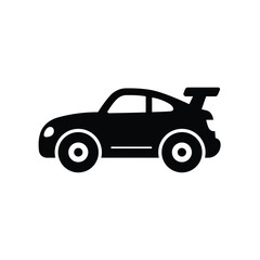 Sleek black silhouette of a sports car with a prominent rear spoiler on a clean white background